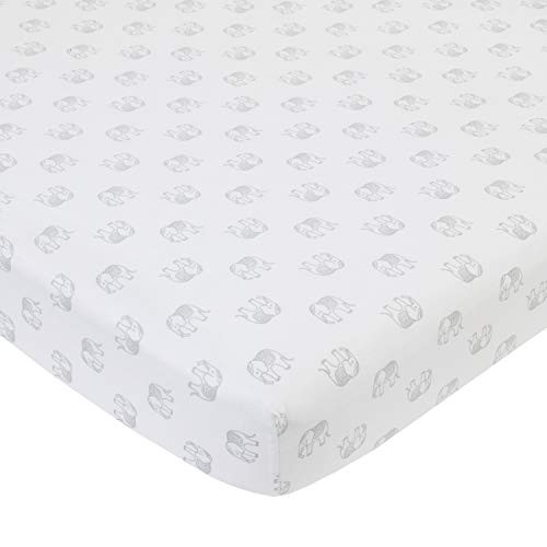 NoJo Serendipity Grey Elephant Print 100 Cotton Fitted Crib Sheet WhiteGrey