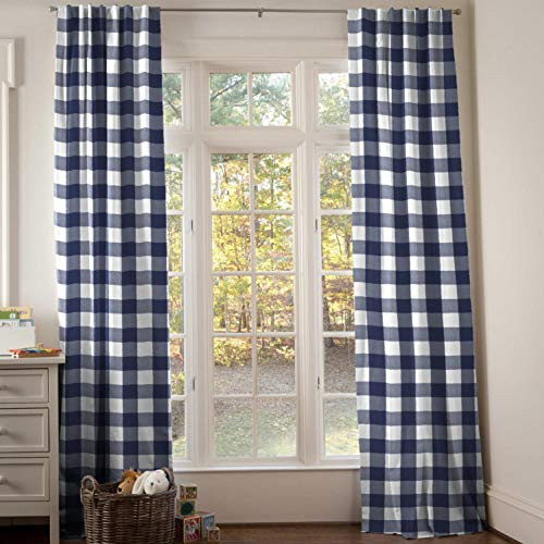 NoJo Kimberly Grant Woven Buffalo Check Navy Drape Panel  Liner  96 Navy White