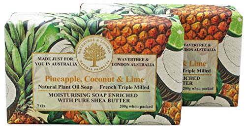 Wavertree  London Pineapple Coconut Lime 2 Bars 7oz Moisturizing Natural Soap Bar French Milled and enriched with Shea Butter