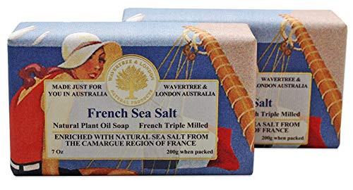 Wavertree  London French Sea Salt 2 Bars 7oz Moisturizing Natural Soap Bar French Milled and enriched with Shea Butter