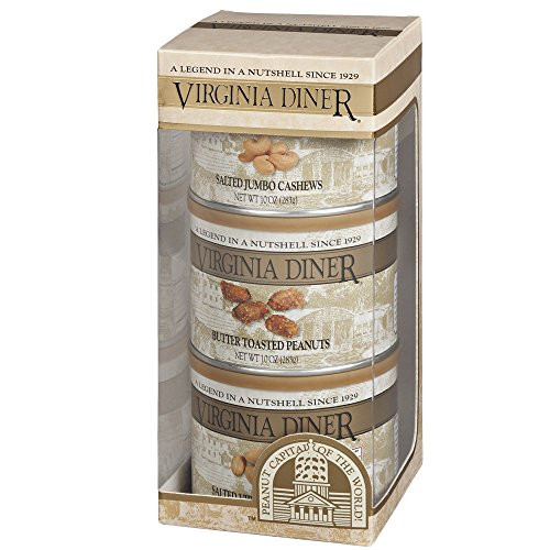 Virginia Diner Salted Triplet Treasure Peanuts ButterToasted Peanuts and Jumbo Salted Cashews 3 Count 10 Ounce Tin