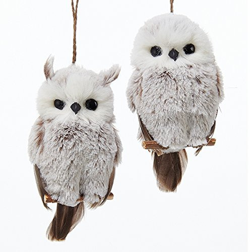 Kurt Adler 1 Set 2 Assorted Brown And White Owl Ornamentswhite grey