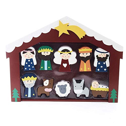 Kurt S Adler Kurt Adler 23Inch Wooden Childrens Stable and 10 Figures Nativity Set Multi
