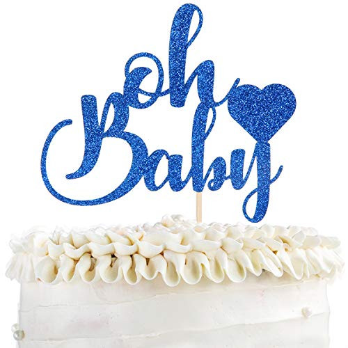 KakaSwa Oh Baby Cake Topper Baby Shower Cake Topper Navy Blue Glitter Cake Decoration for First Birthday 1st 2nd 3rd Birthday Party Supplies