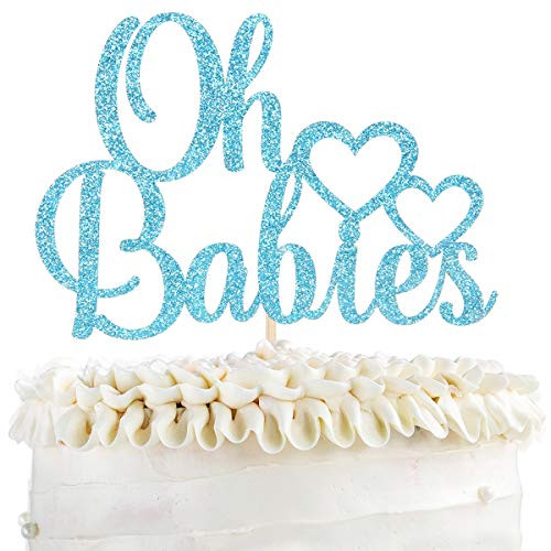 KakaSwa Oh Babies Cake Topper Cake Decoration for Twins Baby Shower First Birthday Gender Reveal Theme Party Supplies Blue Glitter