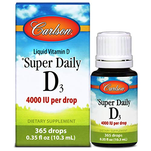 Carlson Super Daily D3 4000 IU 100 mcg per Drop Vitamin D Drops Immune Support Heart Health Liquid Vitamin D3 1Year Supply Unflavored 365 Drops Carlson Super Daily D3 4000 IU 100 mcg per Drop Vitamin D Drops Immune Support Heart Health Liquid Vitamin D3 1Year Supply Unflavored 365 Drops