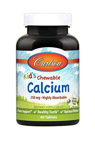 Carlson  Kids Chewable Calcium 250 mg Highly Absorbable Bone  Teeth Support Optimal Wellness Natural Vanilla Flavor 60 Tablets