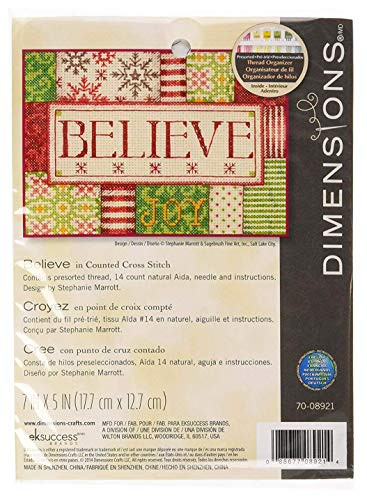DIMENSIONS Believe Counted Cross Stitch Kit 14 Count Natural Aida 7 x 5