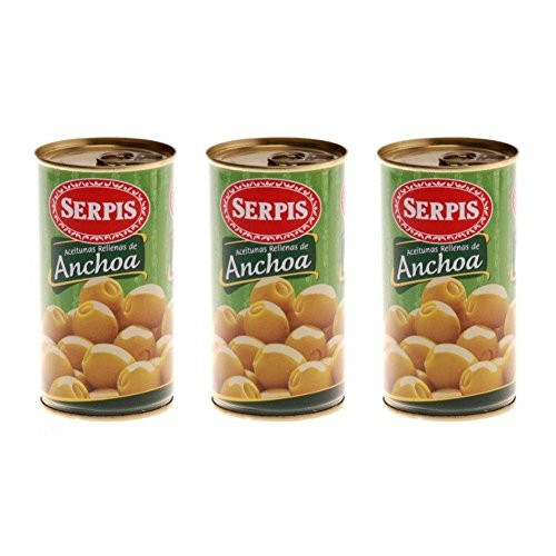 Serpis Anchoa Olives Spanish Green Olives Stuffed With Anchovy 150 gram Pack of 3
