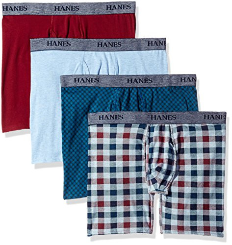 Hanes Ultimate Mens 4Pack FreshIQ Stretch Boxer with ComfortFlex Waistband Brief Assorted Print Large