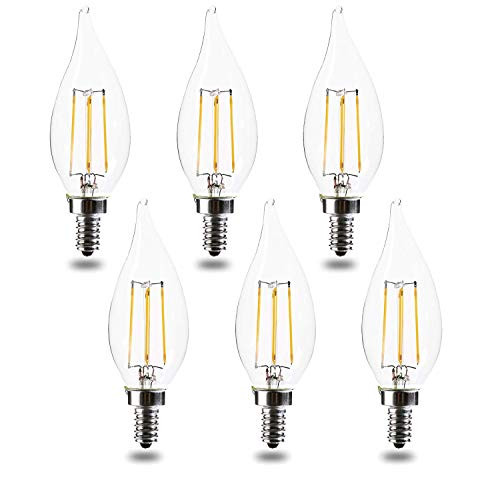 60 Watt Equivalent Candelabra Base led Bulbs E12 CA11 Dimmable 2700K Warm White 4.5W 450LM CA11 Flame Tip Vintage LED Filament Candle Bulb UL Listed (6pack)