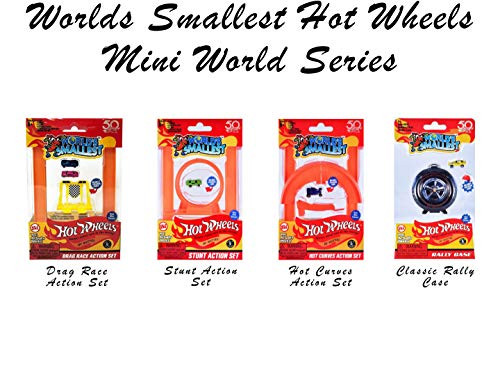 Worlds Smallest Hot Wheels Mini World Complete Collection Includes Drag Race Hot Curves  Stunt Action Sets  Classic Rally Case Collection Includes 5 Exclusive Hot Wheels Cars!