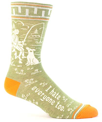 Blue Q Mens Socks I Hate Everyone Too Mens Crew size 712 GreenOrange