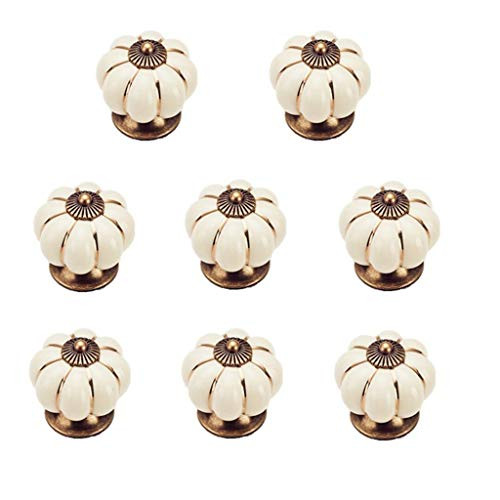 Ymeibe Pumpkin Knobs for Kitchen Cabinets Dresser Drawers Ivory Pulls Ceramic Handles Vintage 8-Pack (Beige)