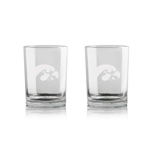 Duck House NCAA Iowa Hawkeyes Whiskey Rocks Glass  Frosted Team Logo  LeadFree  Premium Glassware  Set of 2  12oz