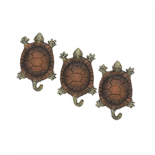 Garden Turtles Wall Hooks Hangers Cast Iron Antique Finish  Set of 3