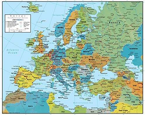 Swiftmaps Europe Wall Map GeoPolitical Edition 36x44 Laminated