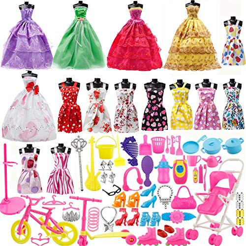 Yourss Doll Clothes Set for Barbie Dolls, 15 Pack Clothes Party Grown Outfits and 98pcs Different Doll Accessories Shoes Bags Necklace Tableware for Little Girl Birthday Yourss Doll Clothes Set for Barbie Dolls, 15 Pack Clothes Party Grown Outfits and 98pcs Different Doll Accessories Shoes Bags Necklace Tableware for Little Girl Birthday