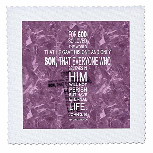 3dRose qs290913 John 3 16 Bible Verse in The Form of a Cross Reflected on Rose Colored Granite Print Quilt Square 8 x 8