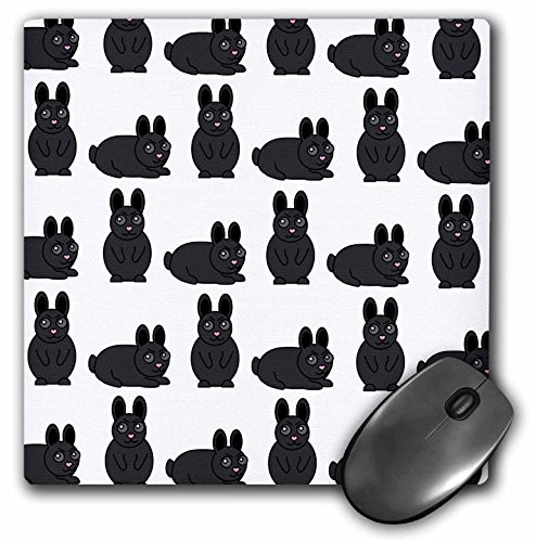 3dRose Cute Black Little Rabbit Grumpy Bunny Print  Mouse Pad 8 by 8 mp253261