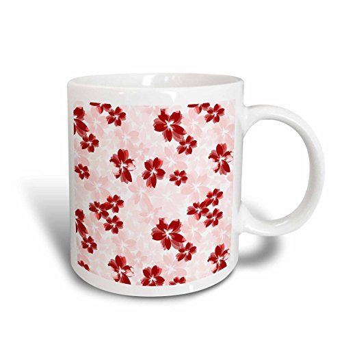 3dRose mug590511Tropical Red Flowers  Hawaiian Inspired Floral Print Ceramic Mug 11 oz Multicolor