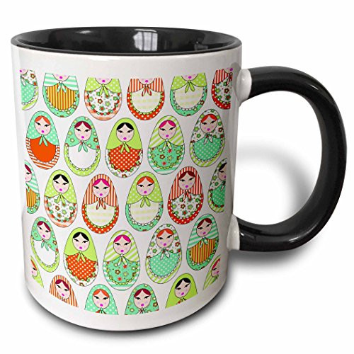 3dRose mug586314Cute Russian Matryoshka Nesting Dolls Print  Warm Colors White Two Tone Black Mug 11 oz Multicolor