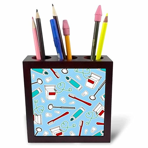 3dRose Cute Dentist Dental Hygienist Print Tile Pen Holder 5 ph1658201 5 Green