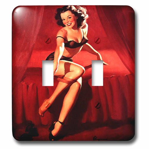 3dRose lsp2041512 Print Of Elvgren Pinup Im Just Retiring Double Toggle Switch