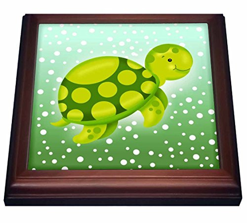 3dRose Cute Green Baby Turtle Swimming in a Cloud of Bubbles Trivet with Ceramic Tile 8 x 8 Brown