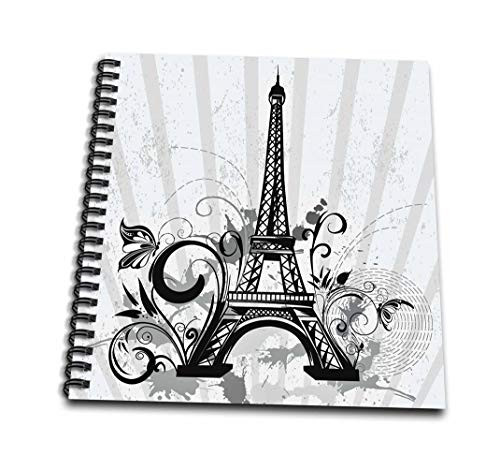 3dRose db2177222 Black and Steel Blue Eiffel Tower with Flourishes and Butterflies Memory Book 12 x 12