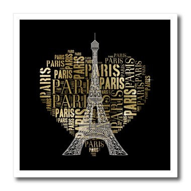 3dRose ht2172373 Eiffel Tower with Golden Heart As Word Cloud Design Iron on Heat Transfer for White Material 10 x 10