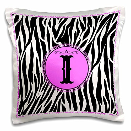 3dRose Monogram with I initial Zebra print and Hot Pink design  Pillow Case 16 by 16inch pc2141441