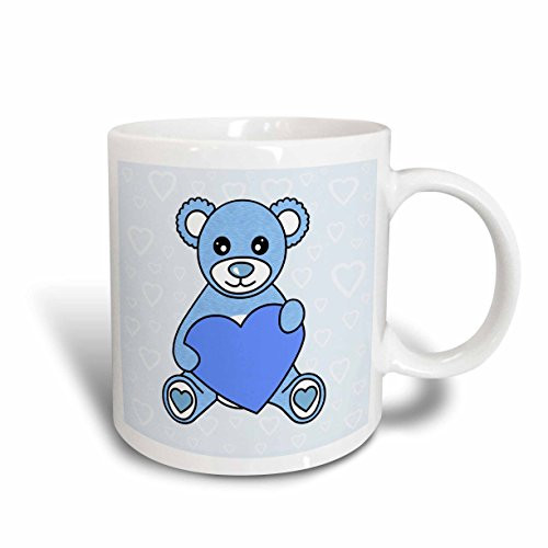3dRose Valentines Day Cute Blue Teddy Bear Holding HeartCeramic Mug 11Ounce Multicolored