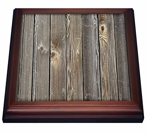 3dRose Print of Old Weathered Wood Trivet with Ceramic Tile 8 by 8 Brown