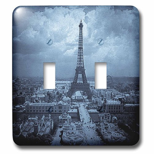 3dRose lsp774552The Paris Exposition 1900 Eiffel Tower Cyan Tone Double Toggle Switch
