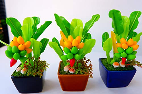 Mitsport,Banana Tree Artificial Plant,11 cm Artificial Banana Tree Made from Clay, Artificial Plants, Clay Banana Trees, Tabletop Trees, Banana Tree is a Sign of Good Luck.Best Gift.