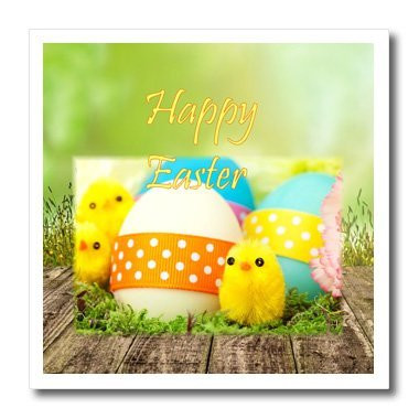 3dRose ht2048043 Print of Adorable Baby Easter Chicks with RibbonsIron On Heat Transfer 10 by 10 for White Material