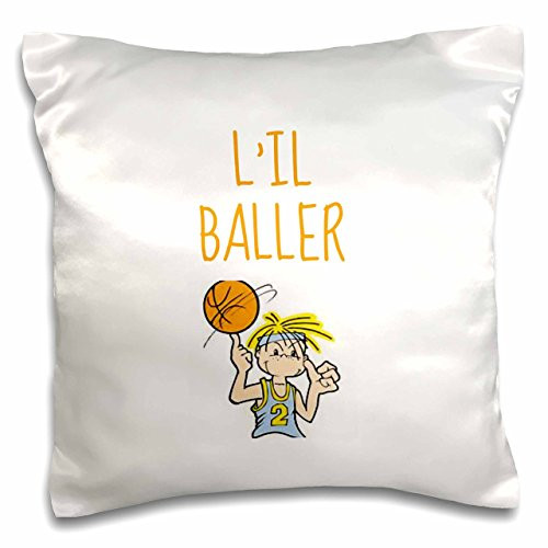 3dRose Lil Baller boy Playing Basketball Yellow LetteringPillow Case 16inch pc1723621