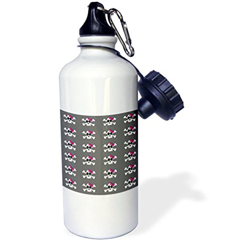 3dRose Cute Skull and Crossbones Girl Print Sports Water Bottle 21 oz White