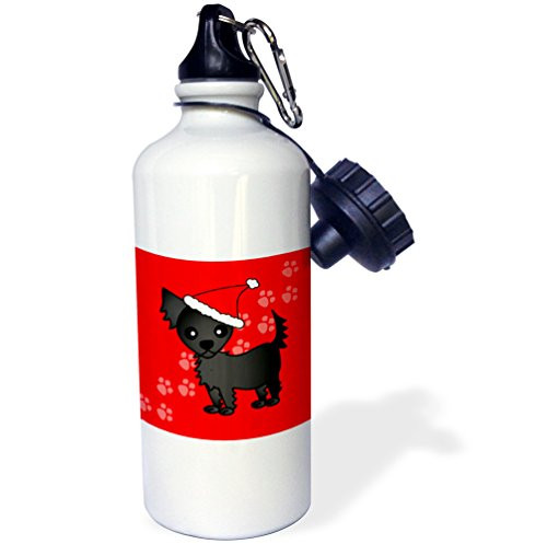 3dRose Cute Black Longhaired Chihuahua Red with Santa Hat Sports Water Bottle 21 oz White 3dRose Cute Black Longhaired Chihuahua Red with Santa Hat Sports Water Bottle 21 oz White