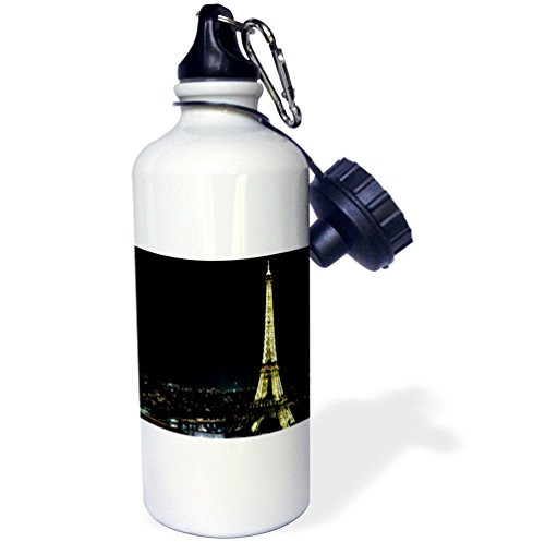 3dRose Eiffel Tower Lit At Night Sports Water Bottle 21 oz White