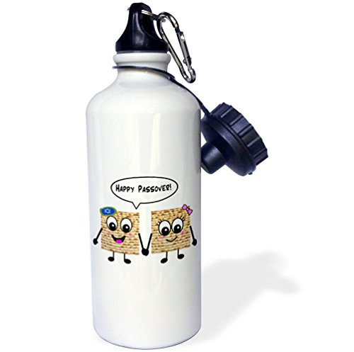 3dRose Happy Passover Cute Smiley Matzah cartoon Happy Smiling Matzot for Pesach Jewish Holiday gifts Sports Water Bottle 21 oz White