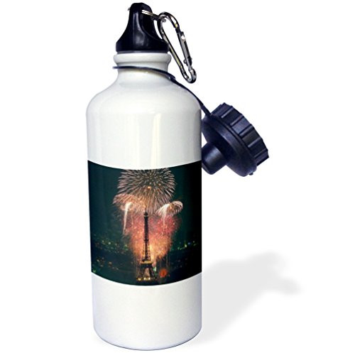 3dRose Fireworks Eiffel Tower Paris France EU09 ABA0106 Alex Bartel Sports Water Bottle 21 oz White