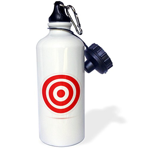 3dRose Red and Target Circle Sports Water Bottle 21 oz White