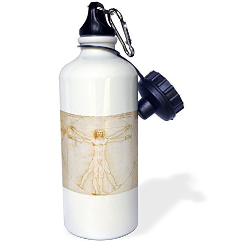 3dRose Human Figure in a Circle by Leonardo da Vinci 148590 Sports Water Bottle 21 oz White