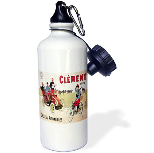 3dRose Vintage Clement Paris Cycles and Automobiles Advertising Poster Sports Water Bottle 21 oz White