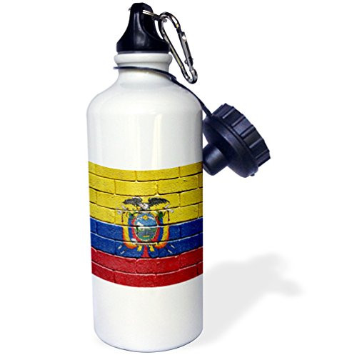 3dRose National flag of Ecuador painted onto a brick wall Ecuadorian Sports Water Bottle 21 oz White