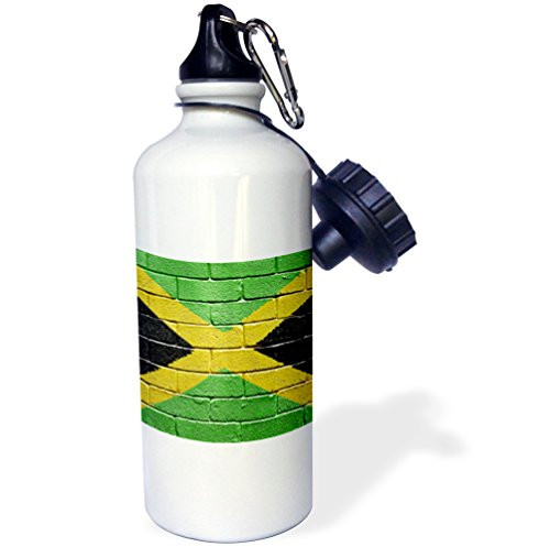 3dRose National flag of Jamaica painted onto a brick wall Jamaican Sports Water Bottle 21 oz White
