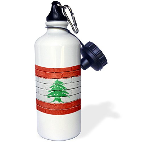 3dRose National flag of Lebanon painted onto a brick wall Lebanese Sports Water Bottle 21 oz White
