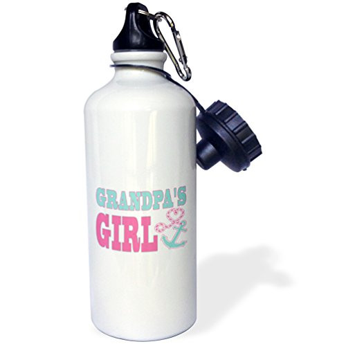 3dRose Grandpas Girl Cute Anchor and Heart Rope Pink and AquaSports Water Bottle 21oz  21 oz Multicolor
